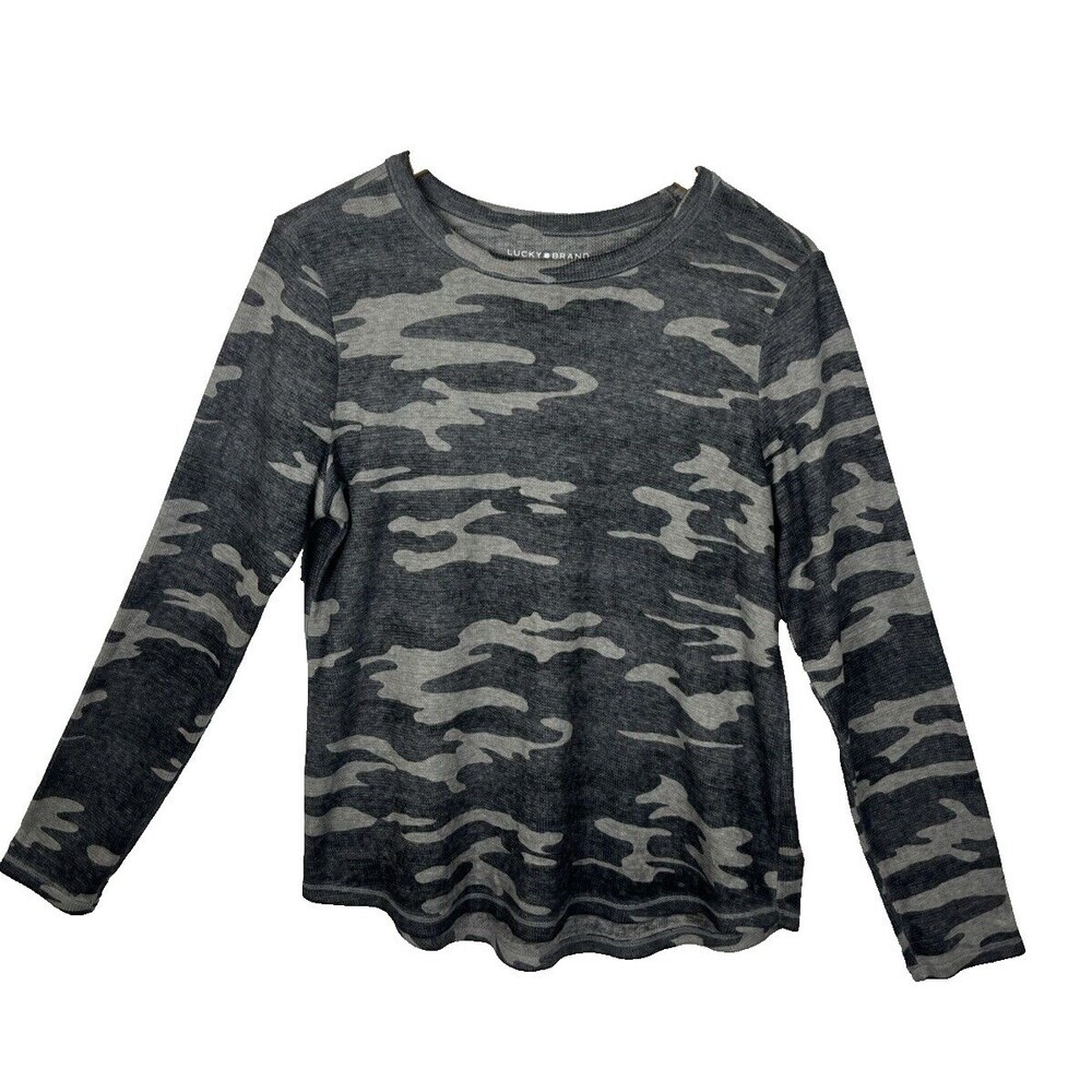 Lucky Brand Women's Thermal Shirt Gray Camo Camouflage Size Large
